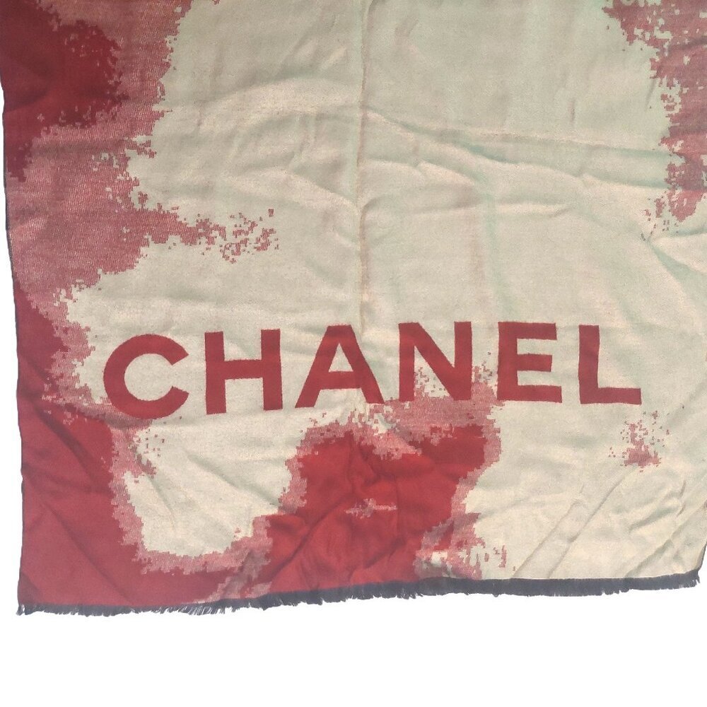 Vintage Chanel Burgundy Red Cream Tie Dye Print Blanket Scarf Scarves Wrap - Picture 5 of 11